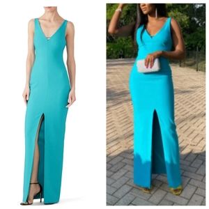 LIKELY Nicolette Light Blue Front Slit V Neck Sleeveless Maxi Gown Dress Size 8